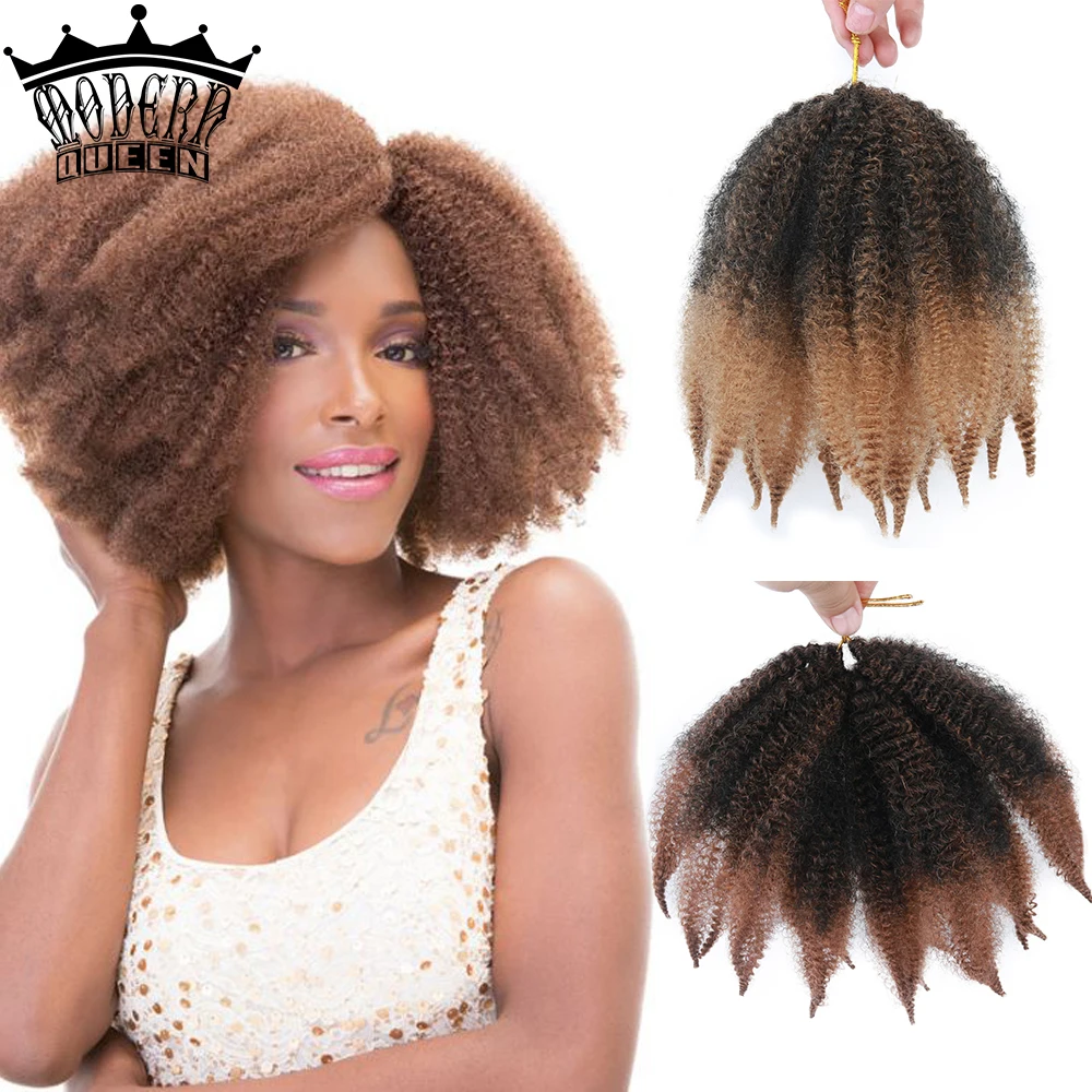 MODERN QUEEN 8 Inch Soft  Afro Kinky Natural Soft Marley Braiding Extensions for Braids Synthetic Crochet Braids Hair for Women