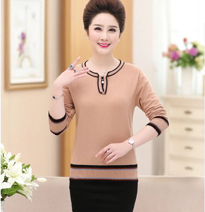 

New Sweater Women Winter Thicken Middle-Aged Women'S Plus Size Knitted Sweater Pullover Wool Blend Sweaters Female T588