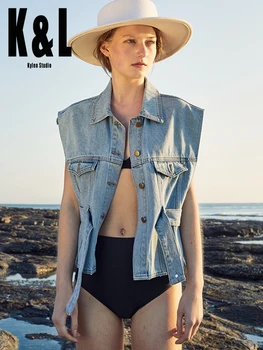 

K&L kylen studio Street denim jacket women 2020 summer new Slim denim sleeveless vest Loose and versatile denim vest
