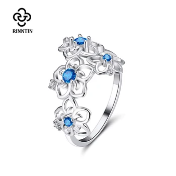 

Rinntin Genuine 925 Sterling Silver Women Rings Prong Setting AAA Cubic Zircon Flower Shape Trendy Ring Fine Jewelry TSR91