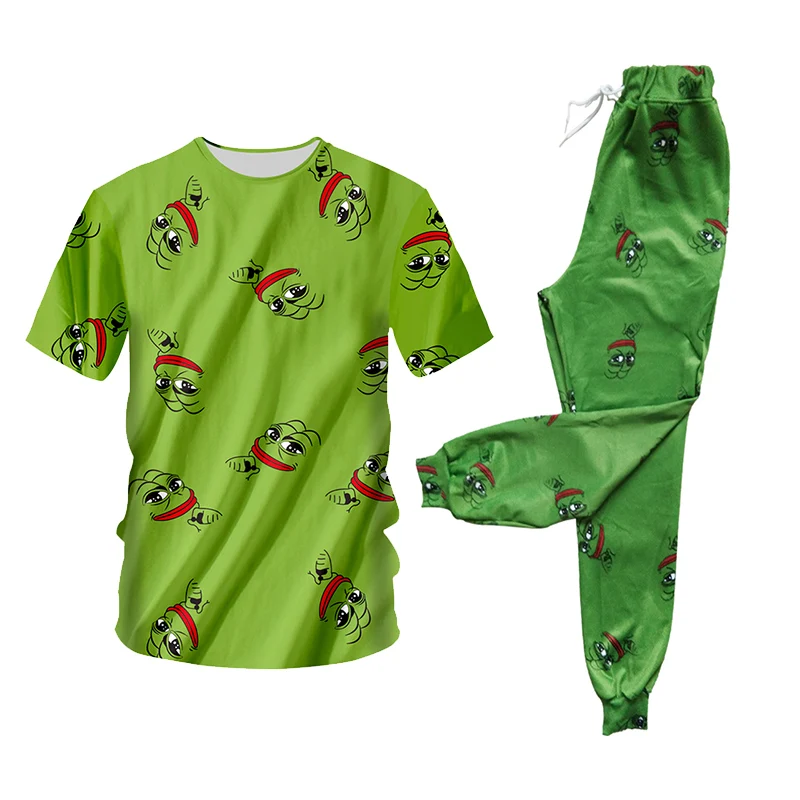 UJWI  Frog Green 3D Hoodies Suits Men's Sweatshirt Joggers Funny Animal Print Set Fall Winter Unisex Tracksuit Pants 5XL