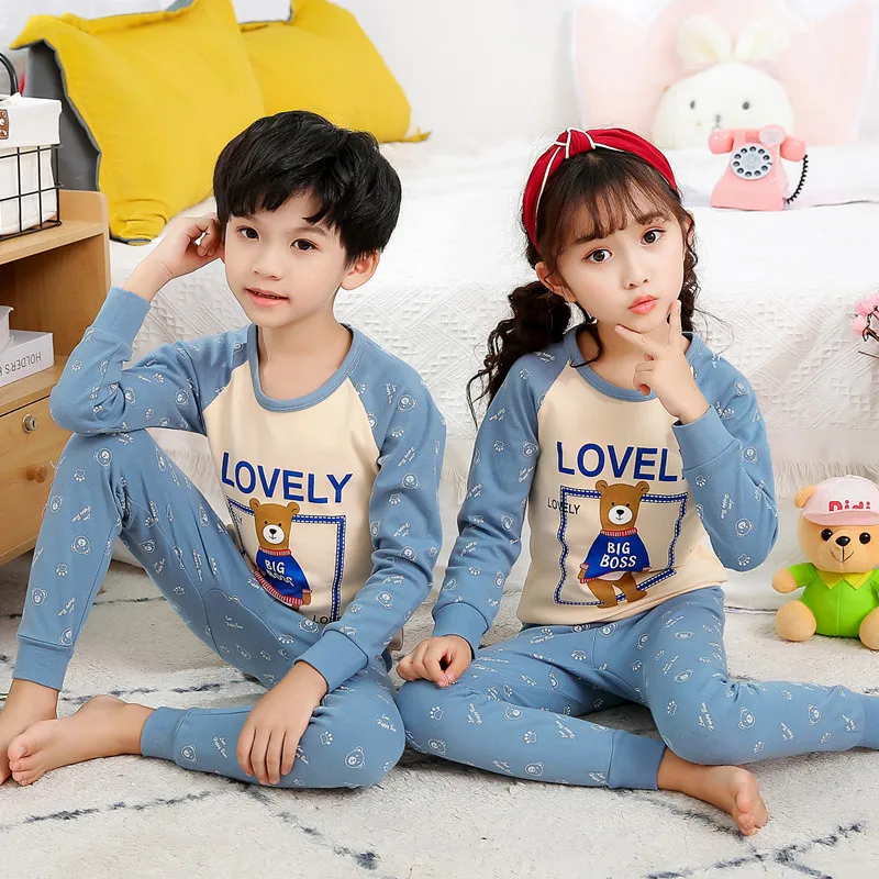 cotton sleepwear for toddler girl 100% Cotton For Girls Boys 2 pieces Set Pyjamas Kids Autumn T-shirt Pant Cartoon Pajamas Sets Sleepwears For 2 4 6 8 10 Years angel baby sleepwear Sleepwear & Robes