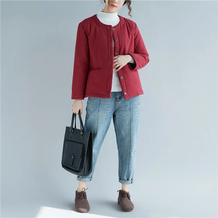 DIMANAF размера плюс женские куртки пальто осень зима сплошной красный женский леди хлопок одежда утолщаются свободные пуговицы парки верхняя одежда