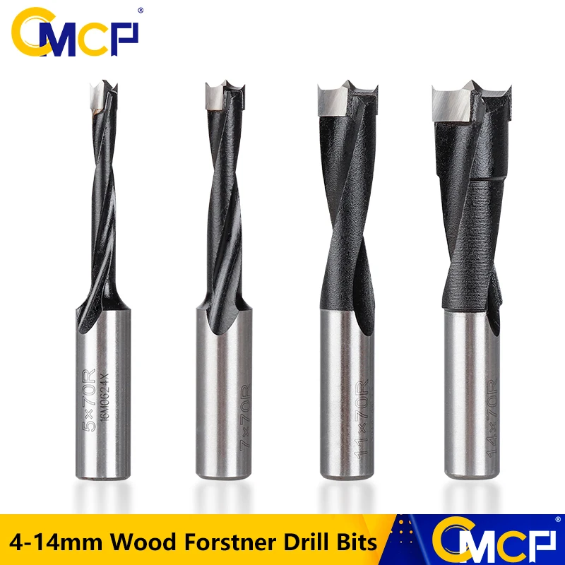 

CMCP 2 Flute Carbide Wood Forstner Drill Bits 4-14mm Right Rotation Wood Hole Cutter 70mm Total Length Router Bit
