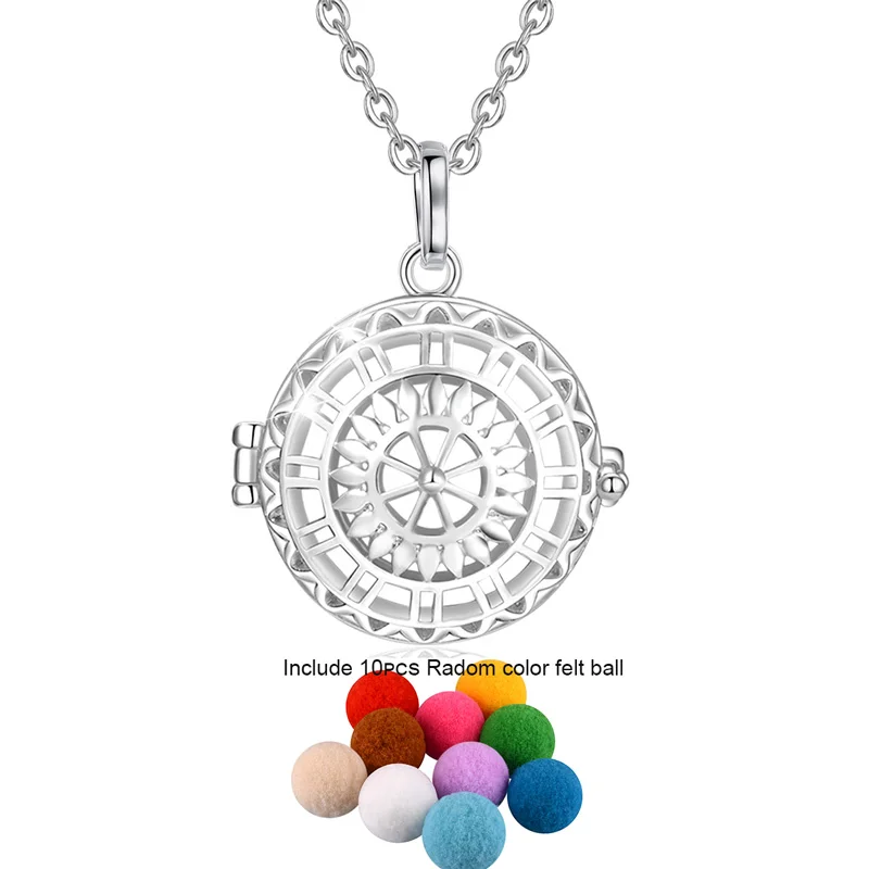 felt ball EUDORA 20 мм Цветок Подсолнечника Полый Шар Подвеска Кейдж Медальон Эфирное Масло Аромат Диффузор Ожерелье fit Вулканический Лава Камень изысканные украшения для женщин 1pcs - Окраска металла: felt ball