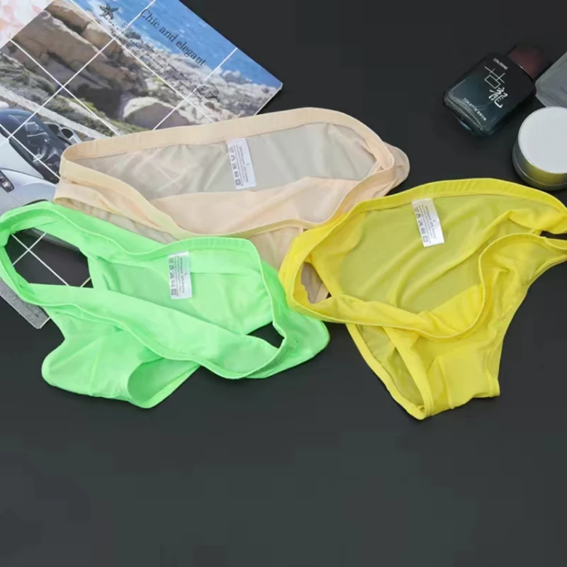 jockey briefs Men Underwear 10 Colors  Ice Silk Briefs Sexy Transparent  Underwear  Silky Lace Quick-Drying Silk Underwear Men Size From M-4XL pouch underwear