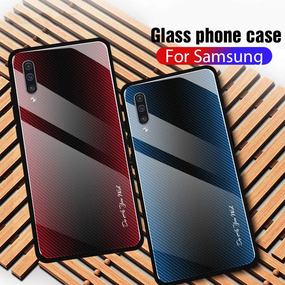 

Phone Case For Samsung Galaxy A50S A30S A80 A90 A70 A50 A30 A20 A10 Gradient Tempered Glass Soft Silicone Frame Cover Case Funda
