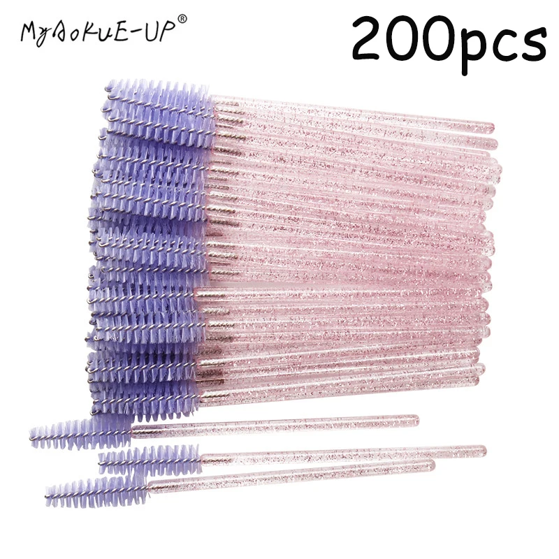 200pcs 200 шт./лот, одноразовая нейлоновая тушь для ресниц, палочка, аппликатор, кристальная ручка, кисть для ресниц, для наращивания ресниц, инструменты для макияжа, розовые кисти - Handle Color: 200pcs