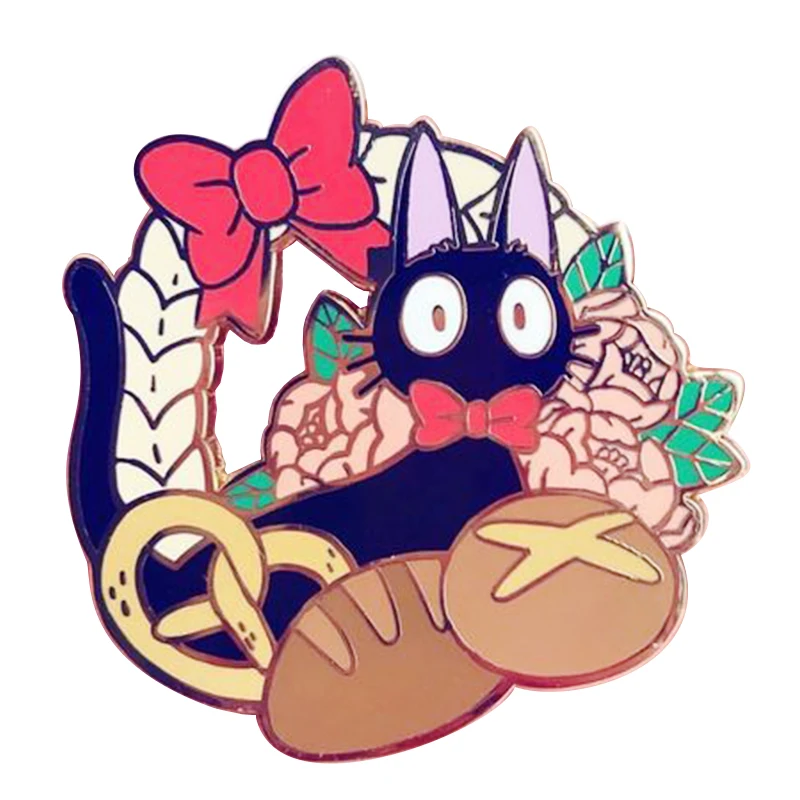 

Kiki's delivery service lapel pin Jiji the cat brooch flowers badge Japan anime collection gift