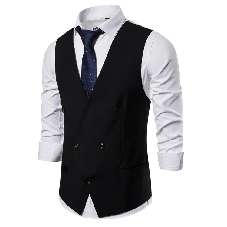 Men's Casual Waistcoat with Large V-neck In Solid Color New Product for Autumn