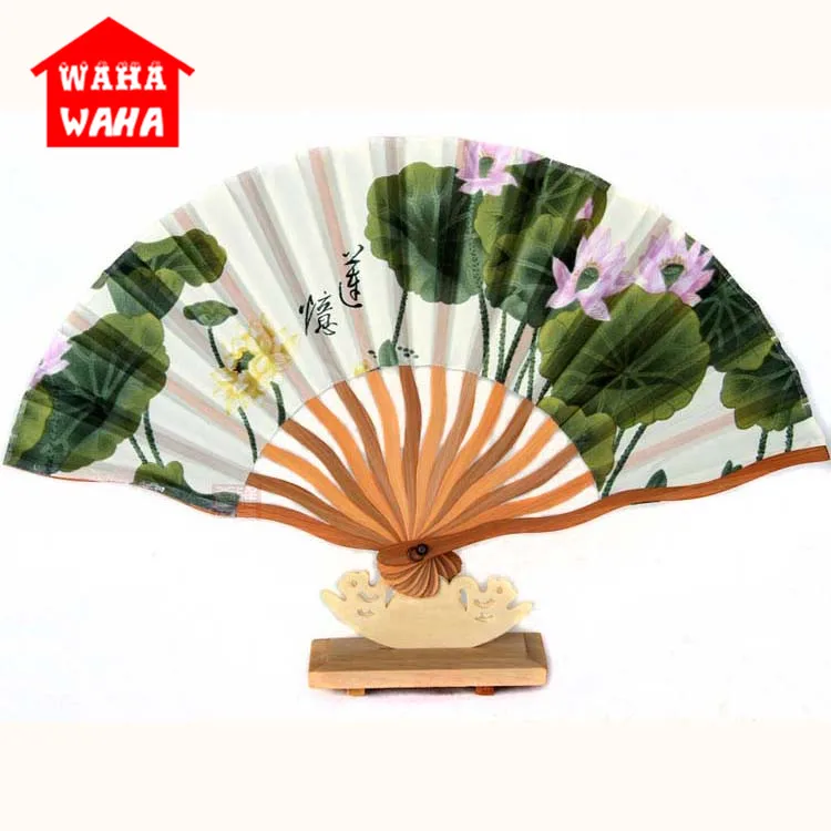 Chinese Vintage Wooden Bamboo Folding Hand Fan Wedding Party Flower Pattern 