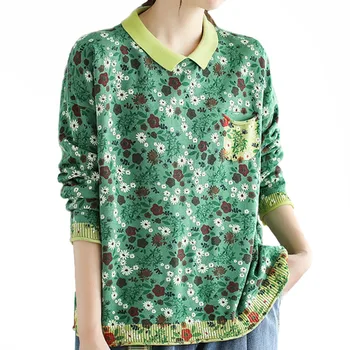 

2020 Autumn Fashion Korean Jumpers Ladies Printed Knitted Sweaters Floral Cotton Pullovers Womens Casual Knitwear Plus Size Top