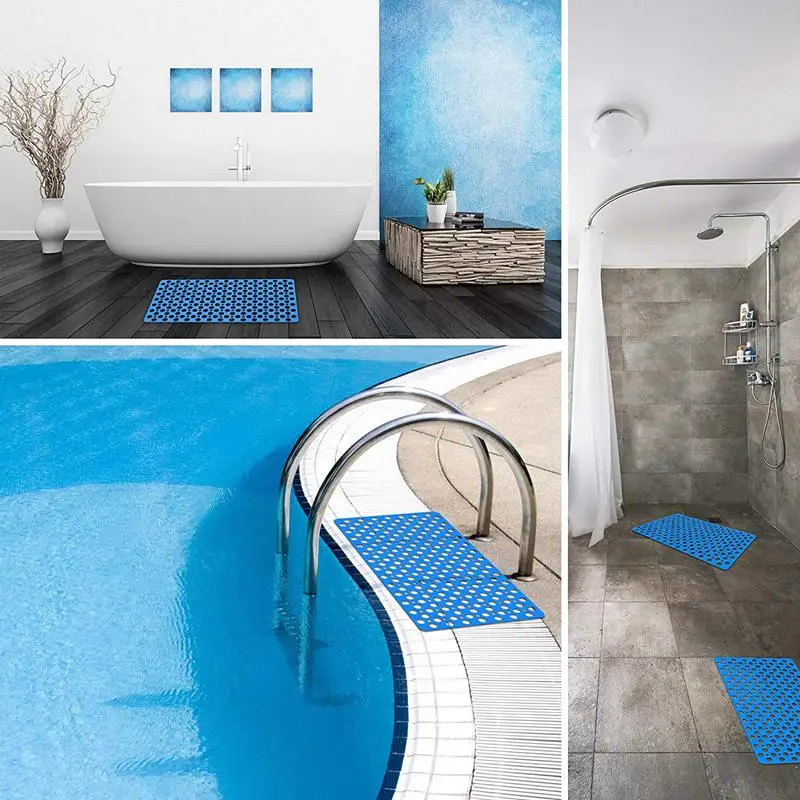 Nonslip Bathtub Mat Extra Soft Eco Friendly TPE Bath Mat for Kids, Anti Bacterial Machine Washable Bathroom Shower Mat blue