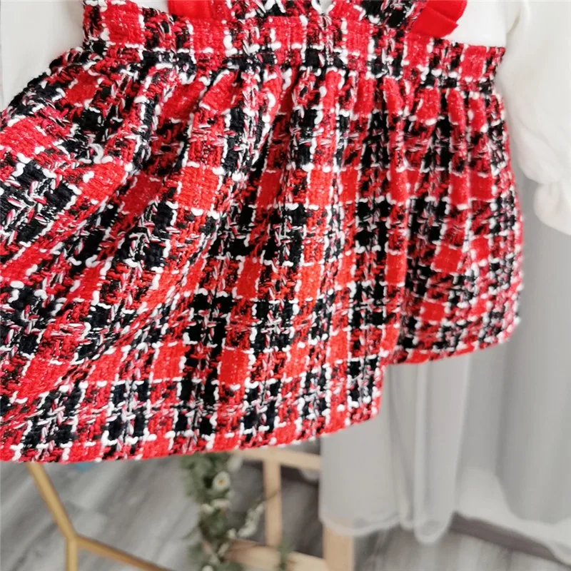 girls dress false two design cute plaid long sleeve toddler baby dresses 0-4years