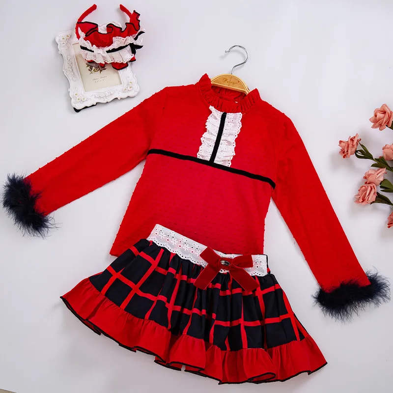 Cutestyles красный осенний комплект одежды принцессы для девочек головной убор Топ с