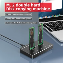 Boîtier externe ssd à double baie, boîtier usb c m2 NVME/NGFF, station d'accueil ssd, fonction clone usb c 