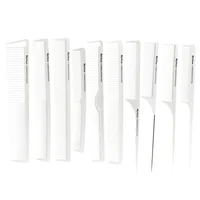 10 Pcs Set Professional Hairdressing Tail Comb In White Color, Barber Hair Cutting Carbon Comb T-11 Anti Static Hairstyling 1