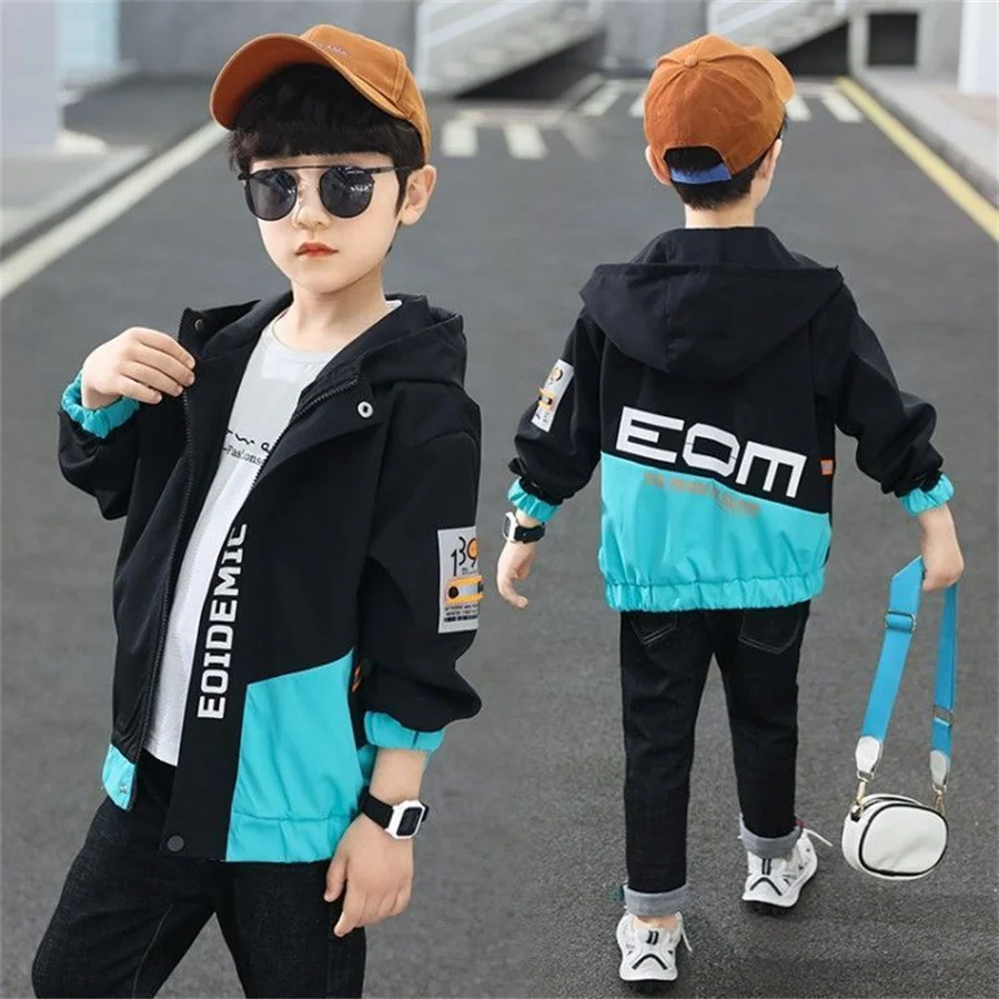 Children Boys Outwear New Spring Windproof Hooded letterJacket For 3-14 Yrs Kids Fashion Clothes