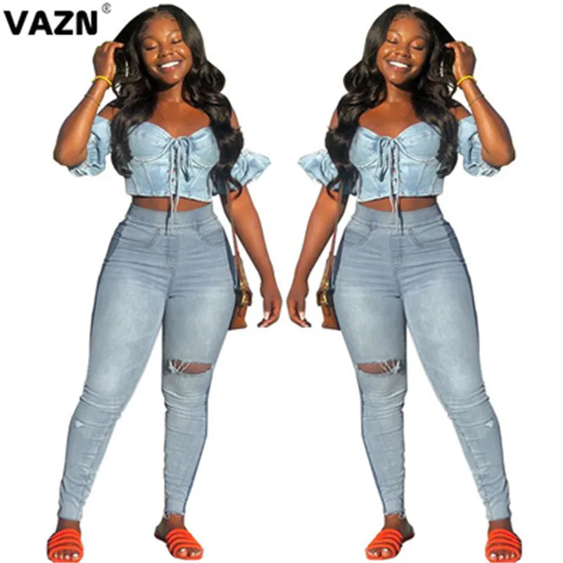 light blue VAZN последняя Стиль Горячая возраст снижение Повседневное на каждый день мягкие повседневные модные однотонные талии оплетка Для женщин длинные джинсовые штаны-карандаш - Цвет: light blue