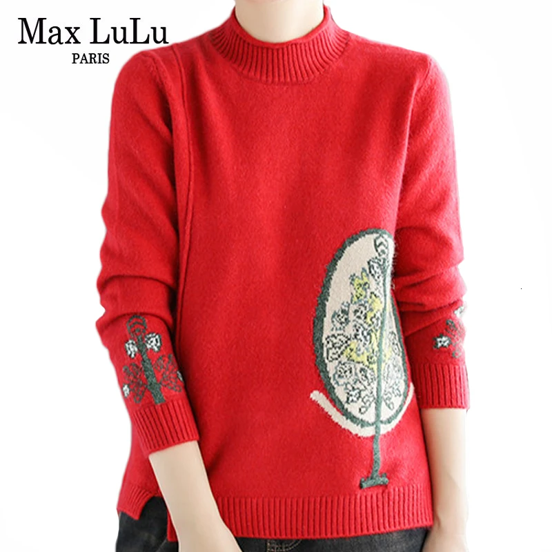 

Max LuLu Chinese Style Ladies Punk Clothes Women Printed Thicken Knitted Warm Sweaters Casual Turtleneck Winter Loose Pullovers