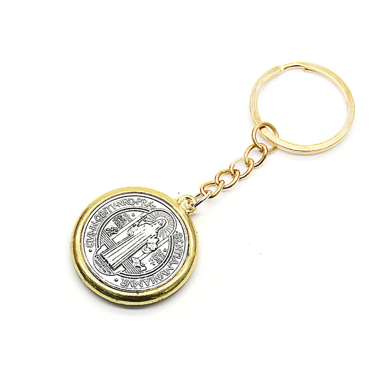 Religious Cspb Ancient Silver Color Key Ring Saint Benedict Medal