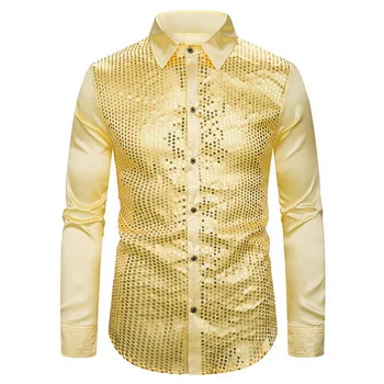 

Sequin Glitter Shirt Men Long Sleeve Button Down Stage Prom Dress Shirts Mens Dance Host Chorus Shirt Male Chemise Homme
