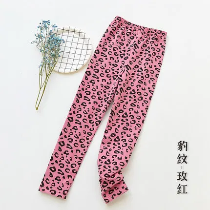 Леггинсы для девочек; детская одежда на осень и весну; Детские узкие брюки-карандаш для маленьких девочек; леггинсы с леопардовым принтом - Цвет: meihong