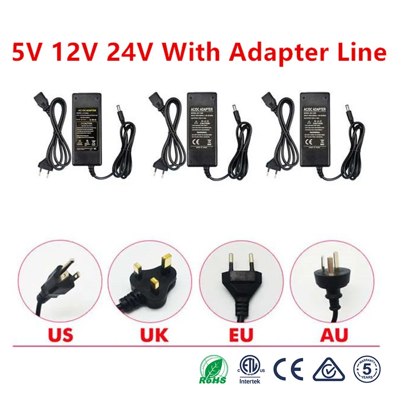 Адаптер питания переменного тока в постоянный ток, 5 В, 12 В, 24 В, 1A, 2A, 3A, 5A, 6A, 8A, трансформатор освещения для светодиодной ленты 5, 12, 24 В, блок питания, светодиодная лента