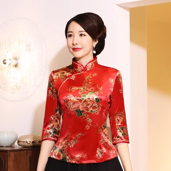

Red Velvet Tang Clothing Plus Size 3XL-5XL Lady Traditional Retro Shirt Flower Blouse Mandarin Collar Tops Chinese Style Clothes