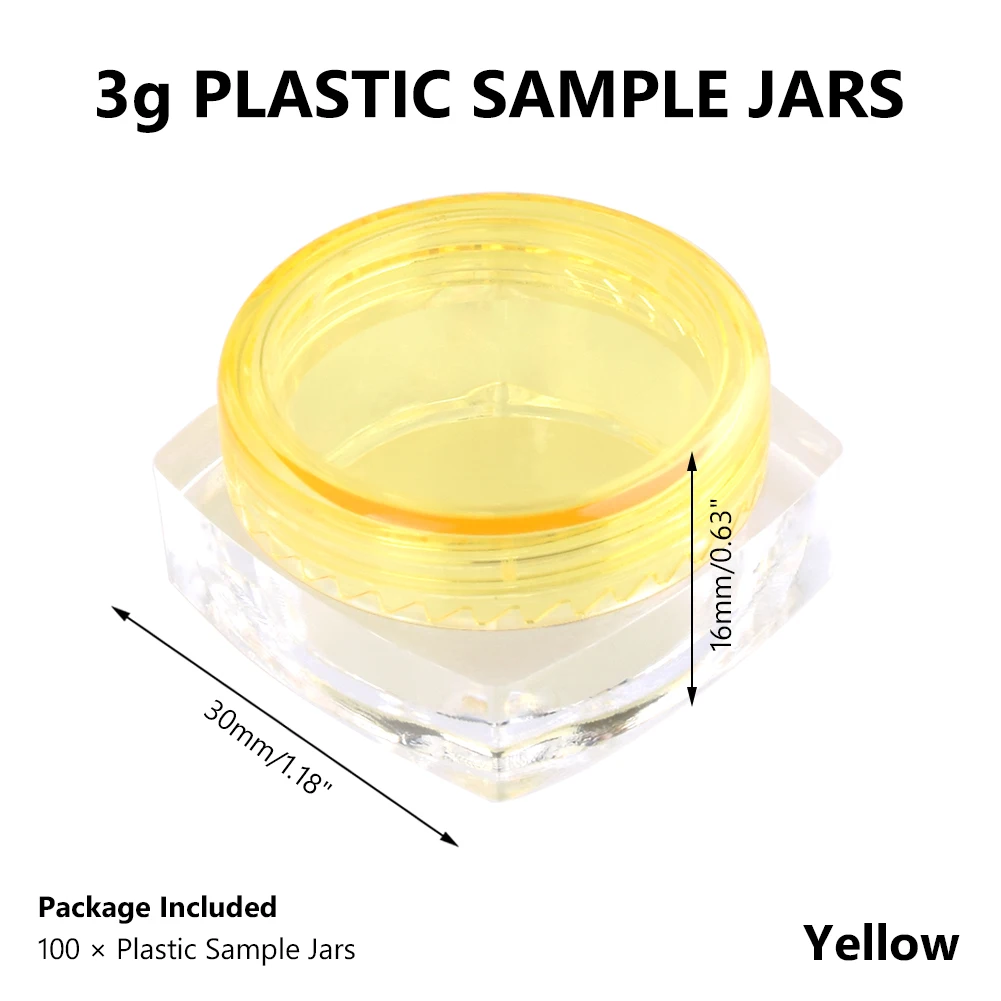 100 шт 3 г/5 г пустая квадратная Нижняя банка для образцов, контейнер для пробирок для макияжа, косметический крем для лица, пигмент, дизайн ногтей, креативный подарок - Цвет: 3g Yellow
