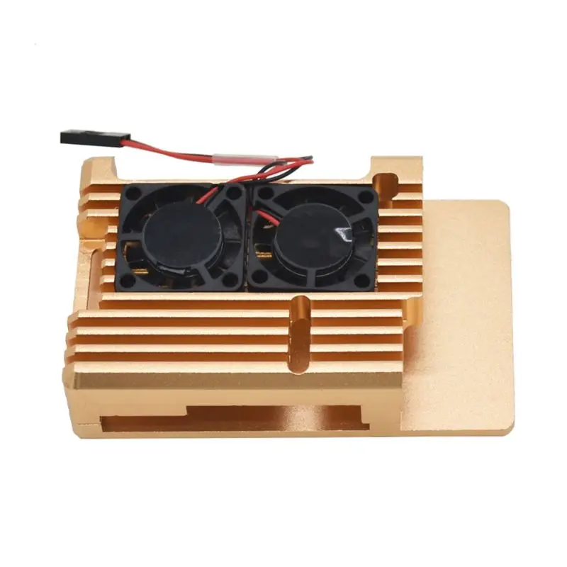 1 Set Aluminum Alloy Metal Case Protective Shell with Dual Cooling Radiator Fan for Raspberry Pi 4 Model B/B