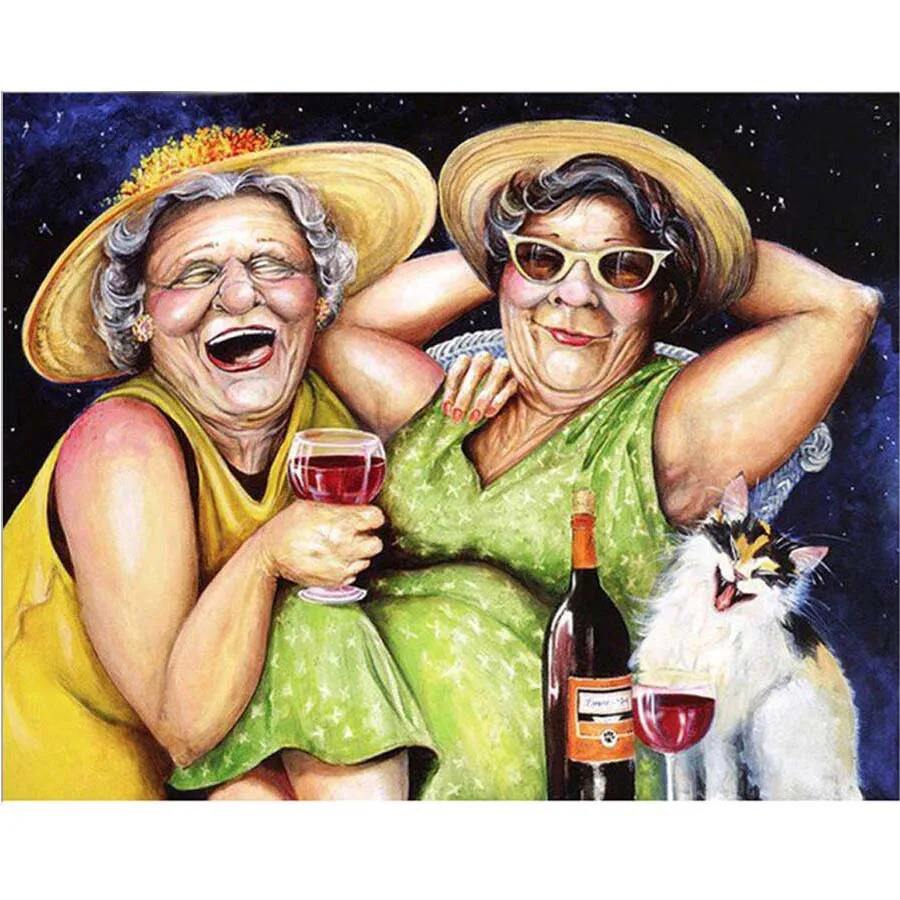 DIY 5D Full Square Diamond Embroidery Fat Old Ladies drink beer Diamond Painting Cross-stitch Rhinestone Mosaic New Year Gifts