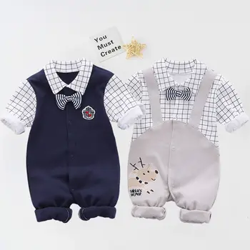 

Infant and children's jumpsuit men and women baby gentleman sling fake two full moon age dress shirt