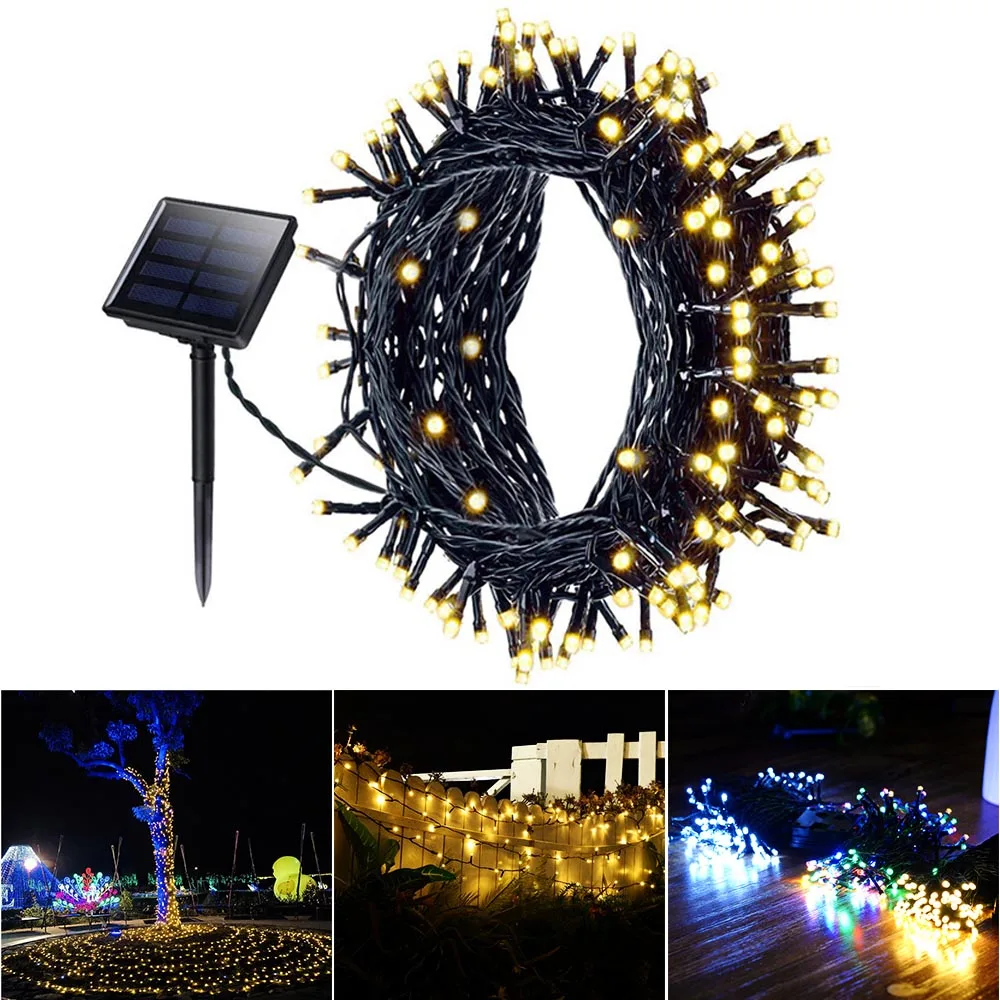 100/200/500 LED Fairy Light String Outdoor Waterproof Christmas Garland Solar Wedding Garden