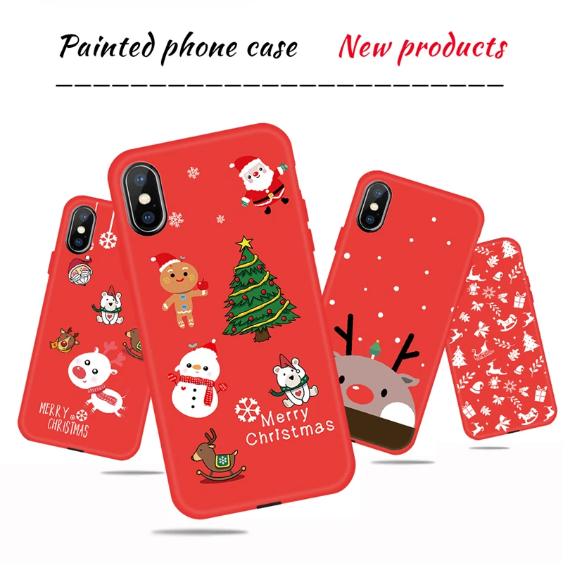For iPhone 11 Pro X XR XS MAX Merry Christmas Case New Year Deer Snowman Painted TPU Cover Bumper Capa |