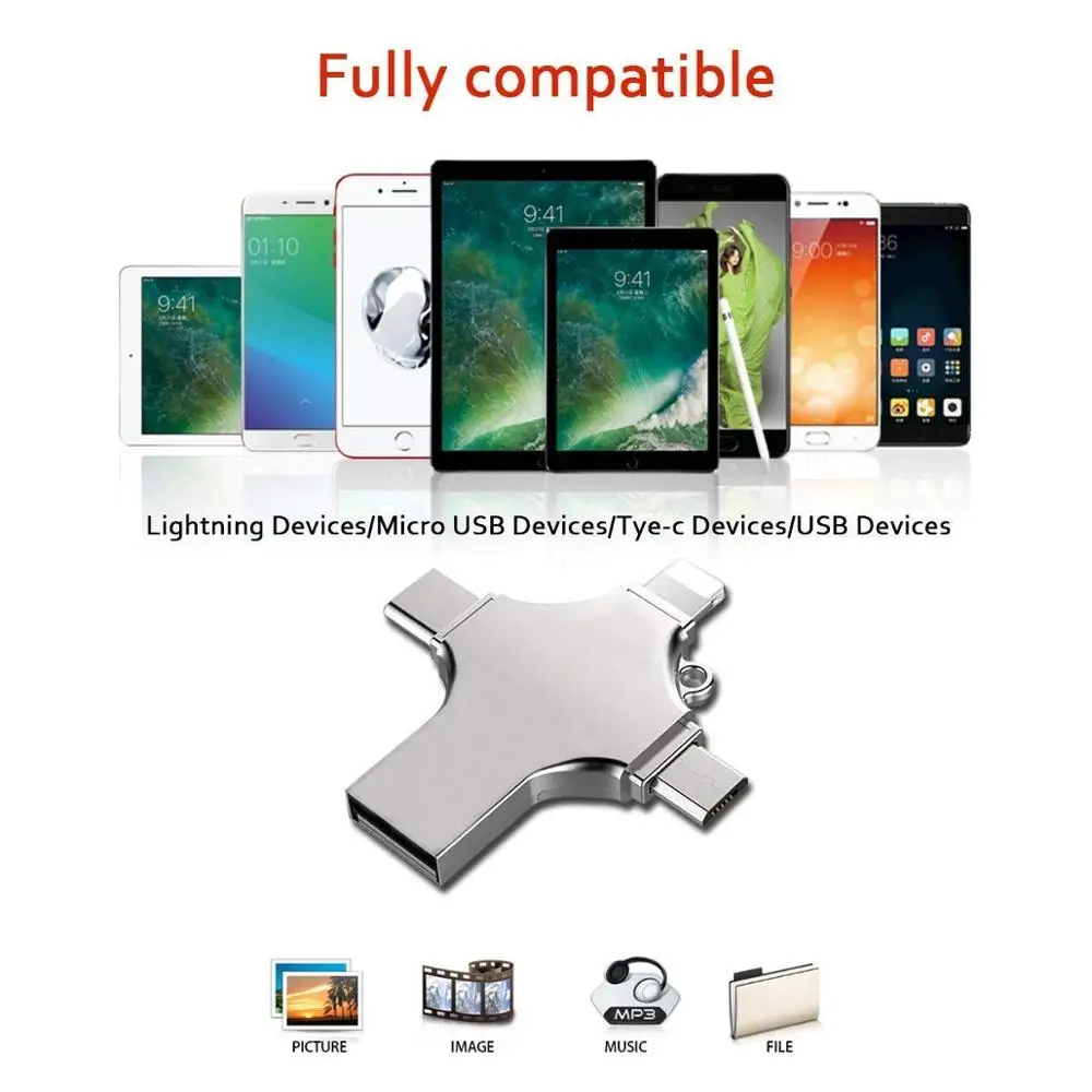 OTG USB флэш накопитель 16 Гб 4 в 1 Type C 3 0 карта 128 памяти для iPhone Android ПК 256 ГБ|USB