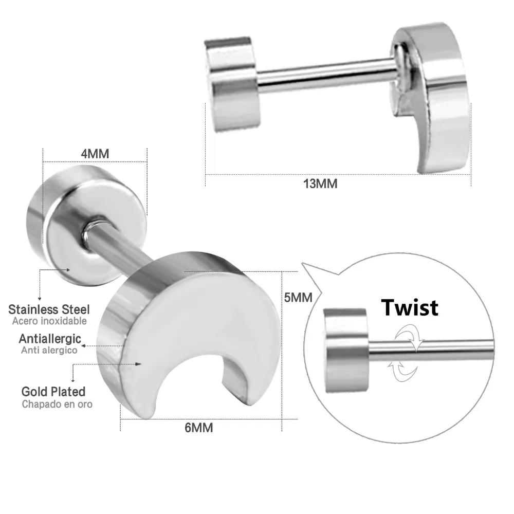 ASON стальная детская серьга, нержавеющая сталь, золото, Scurb, звезда, луна, винтовые серьги-гвоздики, уникальные аксессуары, стильные ювелирные изделия для женщин, подарок