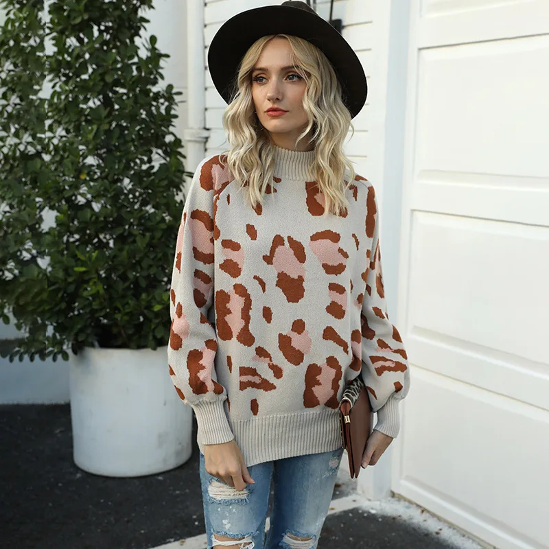 Women Leopard Print Sweater Autumn Winter High