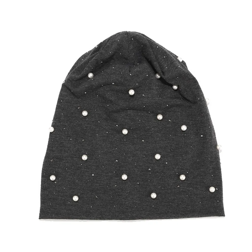 Женская эластичная шапка с жемчугом, головной убор, чистый цвет, жемчужный головной шарф, шапка для осени и зимы, шапки для женщин, головной убор, femme hiver Fashion