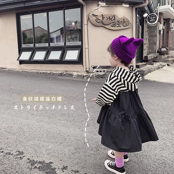 

Causal Cute Children Girl Dress Striped Patchwork Baby Girls Dress Long Sleeve with Hooded Toddler Dresses Kids Girl Vestidos
