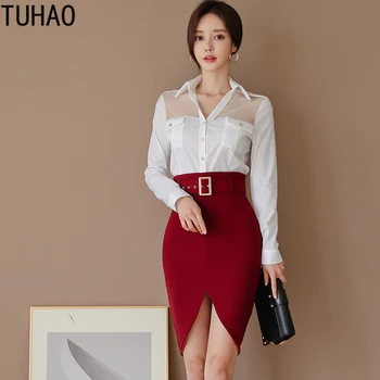 

TUHAO Spring Summer Women Set Mujer De Moda 2020 Long Sleeve White Long Loose Big Size Shirts Women Blouse Fashion Suits WM5
