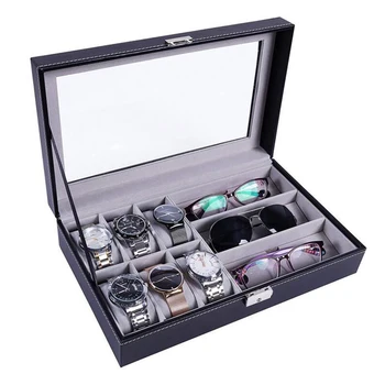 

Leather 6+3 Slot Watch Sunglass Eyeglass Display Box Case Storage Organizer