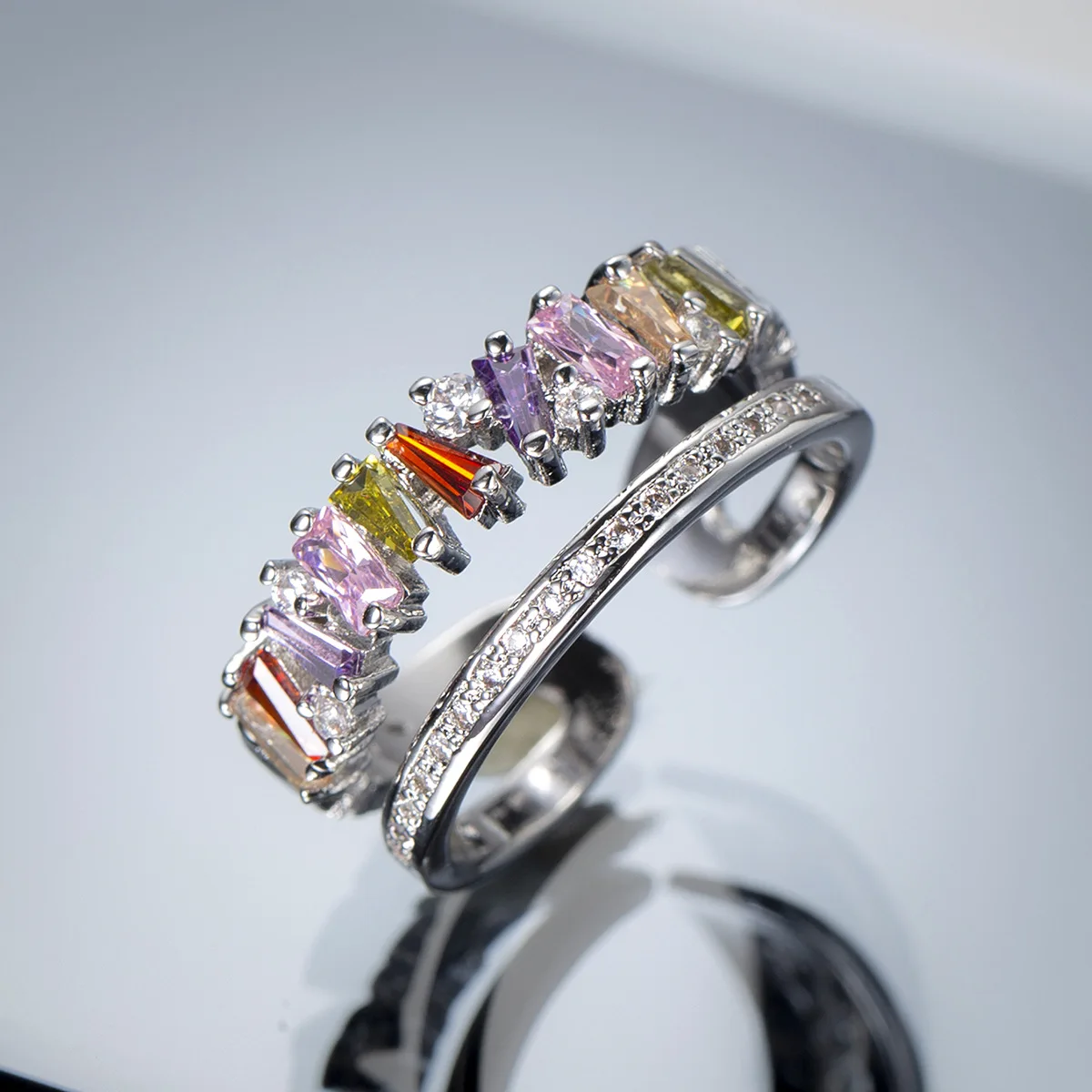 

Luxury Multi-layer Opening Design Cubic Zirconia Ladies Ring Adjustable Love Ring Neutral 2020 Charm Jewelry Wedding Gift