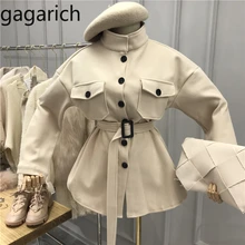 Gagarich пальто женское осень зима модный воротник длинный рукав свободный двойной карман Пояс Талия Тонкий сплошной миди пальто Топ