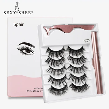

5Pairs Magnet Eyelash Magnetic Liquid Eyeliner& Magnetic False Eyelashes & Tweezer Set Waterproof Long Lasting Eyelash Extension