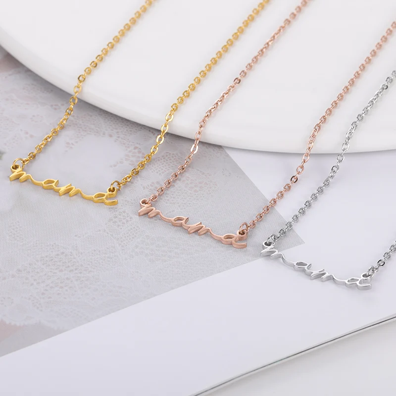 Simple Mama Letter Pendant Necklaces For Mother Golden Stainless Steel Mom Name Choker Necklaces Collier Charming Mother's Gifts