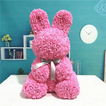 

40cm Valentine Rose Rabbit Artificial Flower Gift For Girlfriend Birthday Wedding Party Wedding Anniversary Home Decor Red Pink