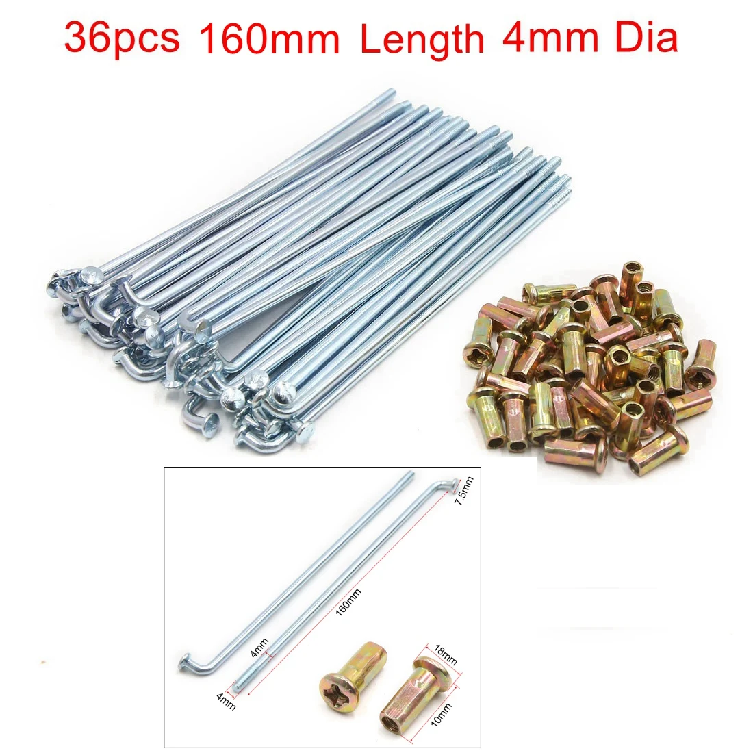 36pcs 72pcs 4mm Thread Diameter 150mm-170mm Length Motorcycle Wheel Spokes With Nipples dirt bike wheel spoke