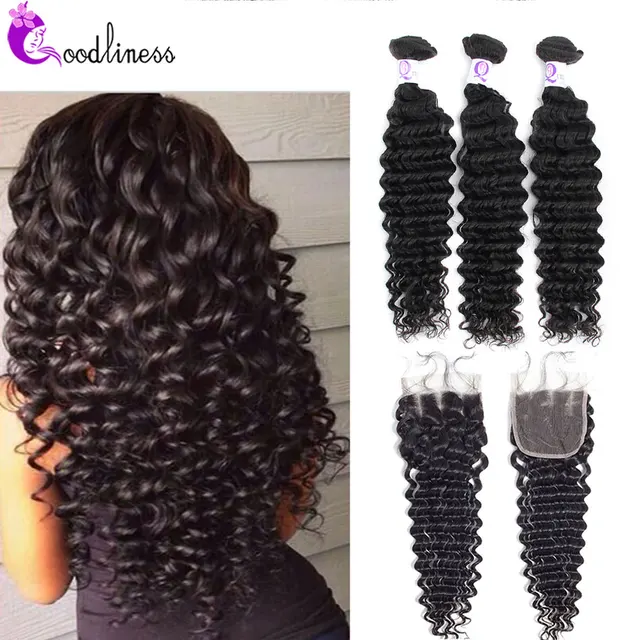 Neobrabotannye Indijskie Volnistye Pryadi S Zakrytiem 4x4 Glubokaya Volna S Detskimi Volosami 3 Pryadi Naturalnye Kudryavye Puchki Volos Pryadi S Zakrytiem