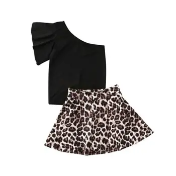 

2Pcs/Set Fashion Toddler Kids Baby Girl T-Shirt Top+Leopard Skirt Summer Outfits Black+Leopard Skirt 2-3 Years